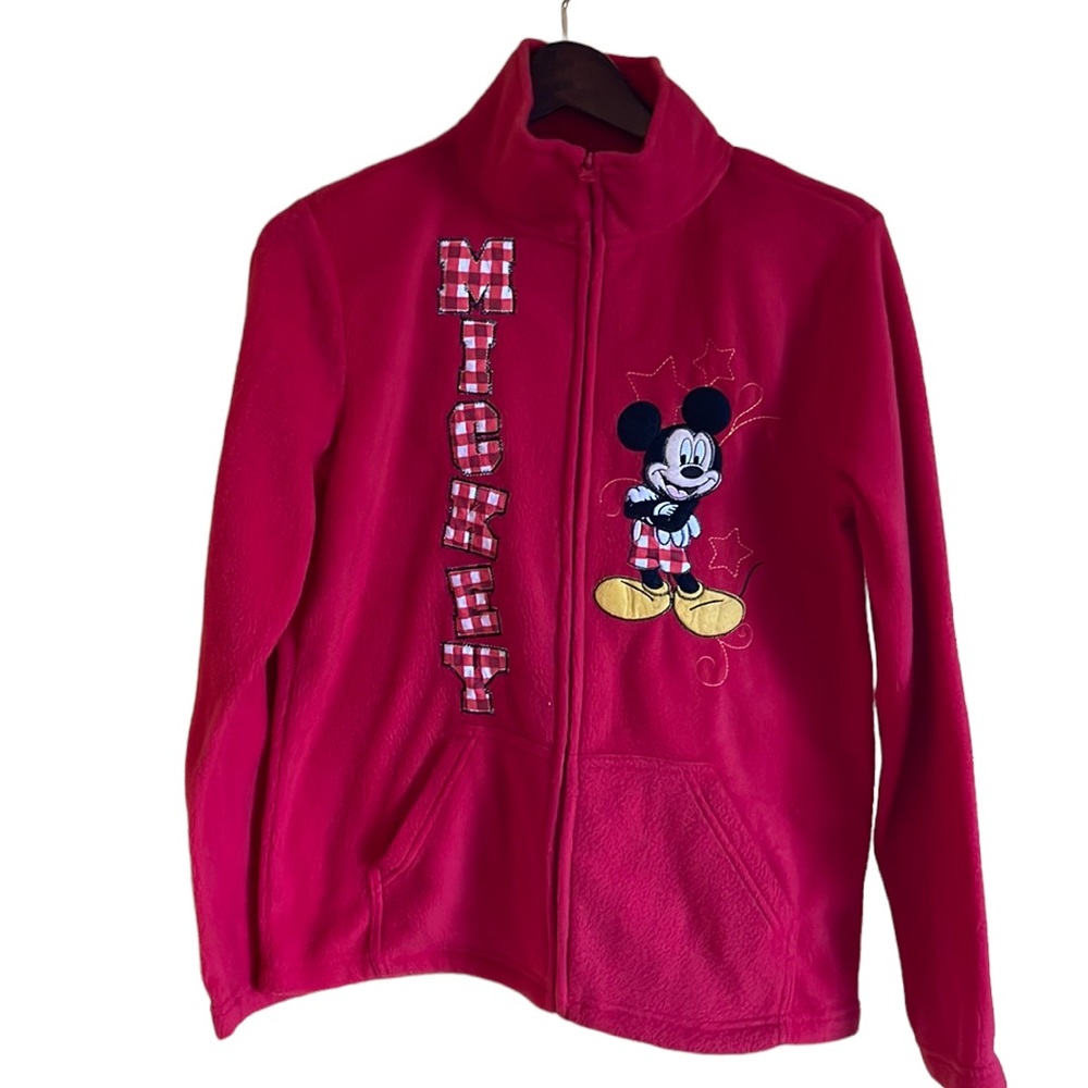 Disney Mickey red zip up fleece with gingham lettering